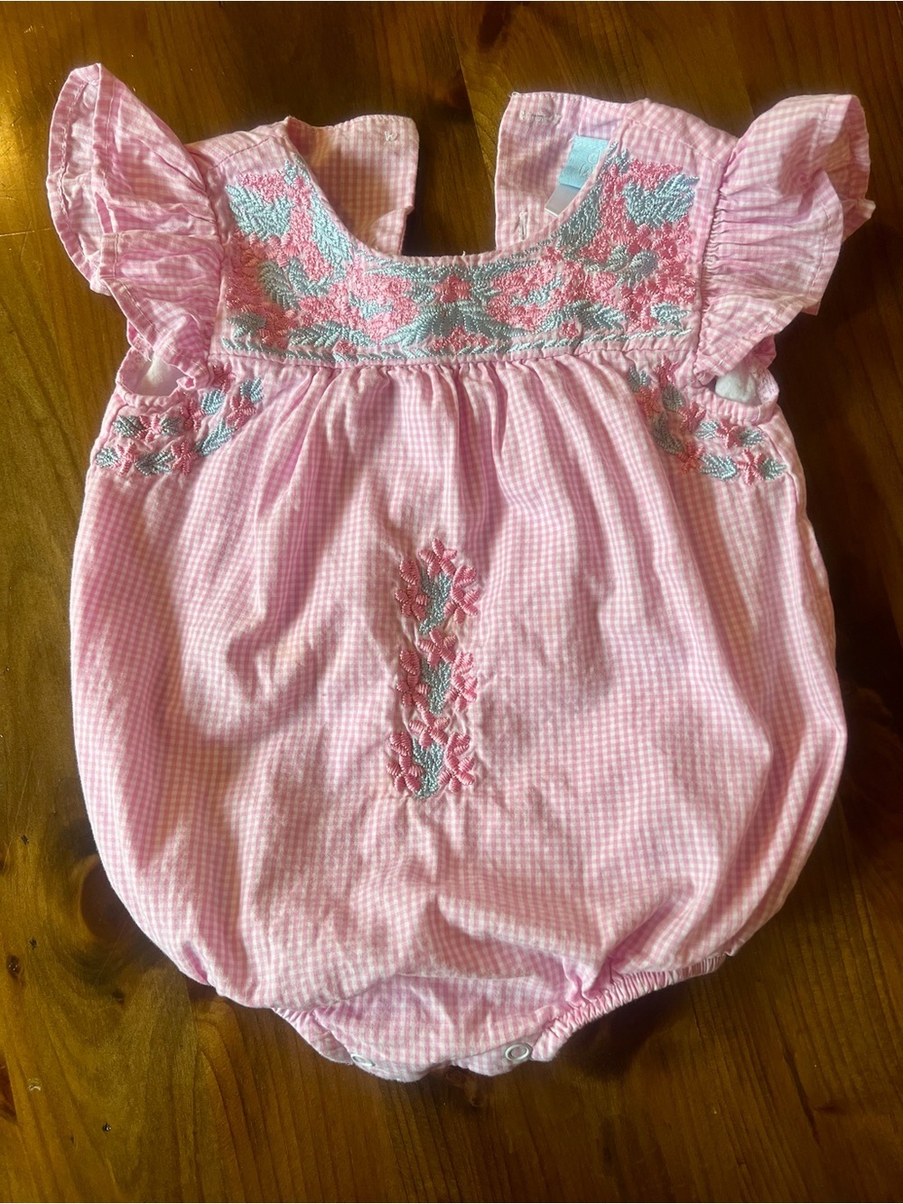 Pink Gingham Smocked Baby One-Piece Romper